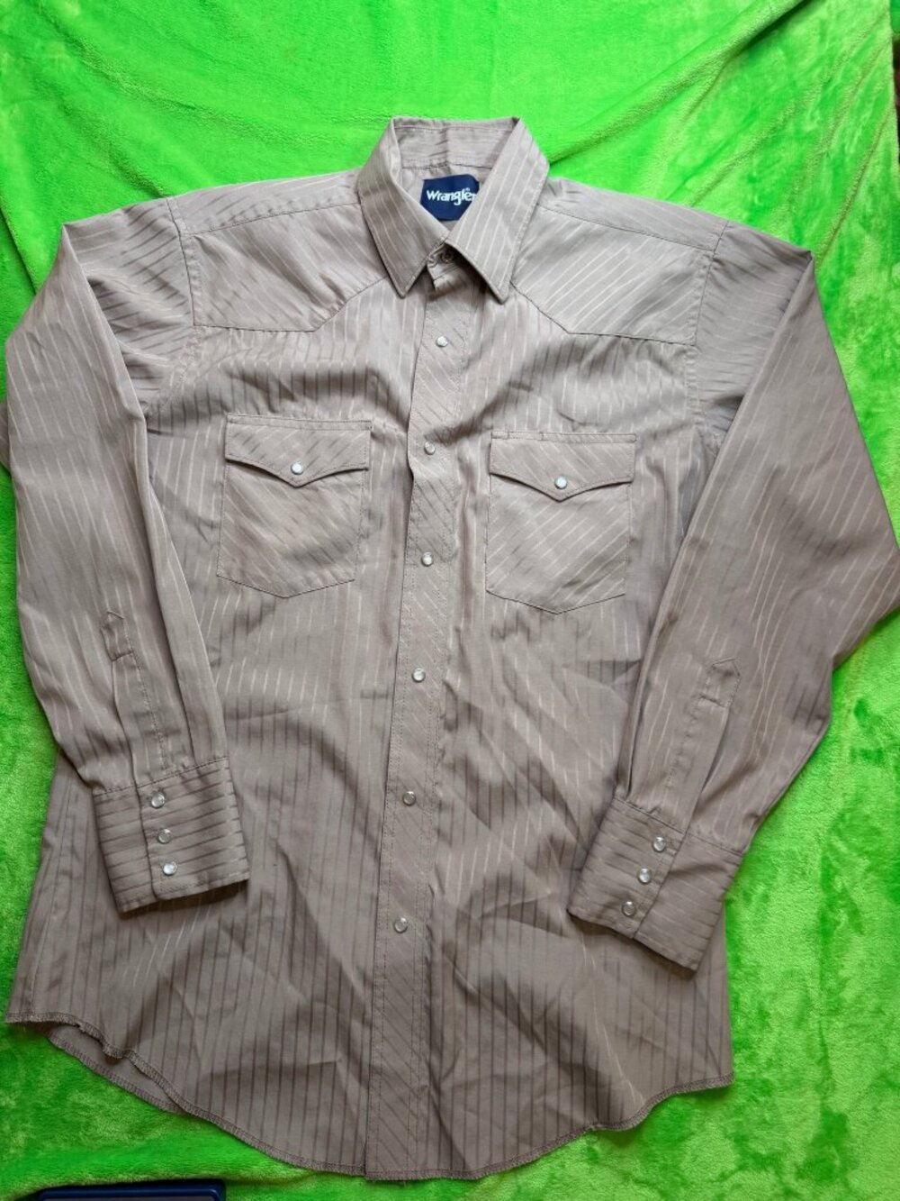 Vintage Wrangler Striped Pearl Snap Western Shirt Tan Sz L